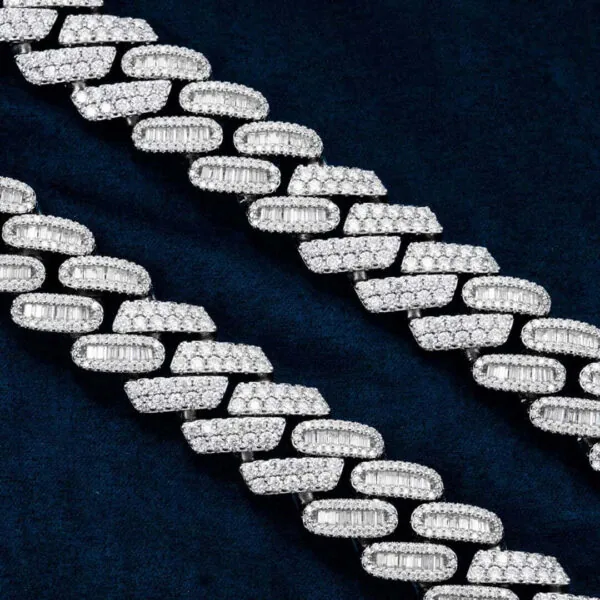 18mm Round Moissanite Cuban Link Chain LuxeStrand in 14K White Gold Closeup Chain