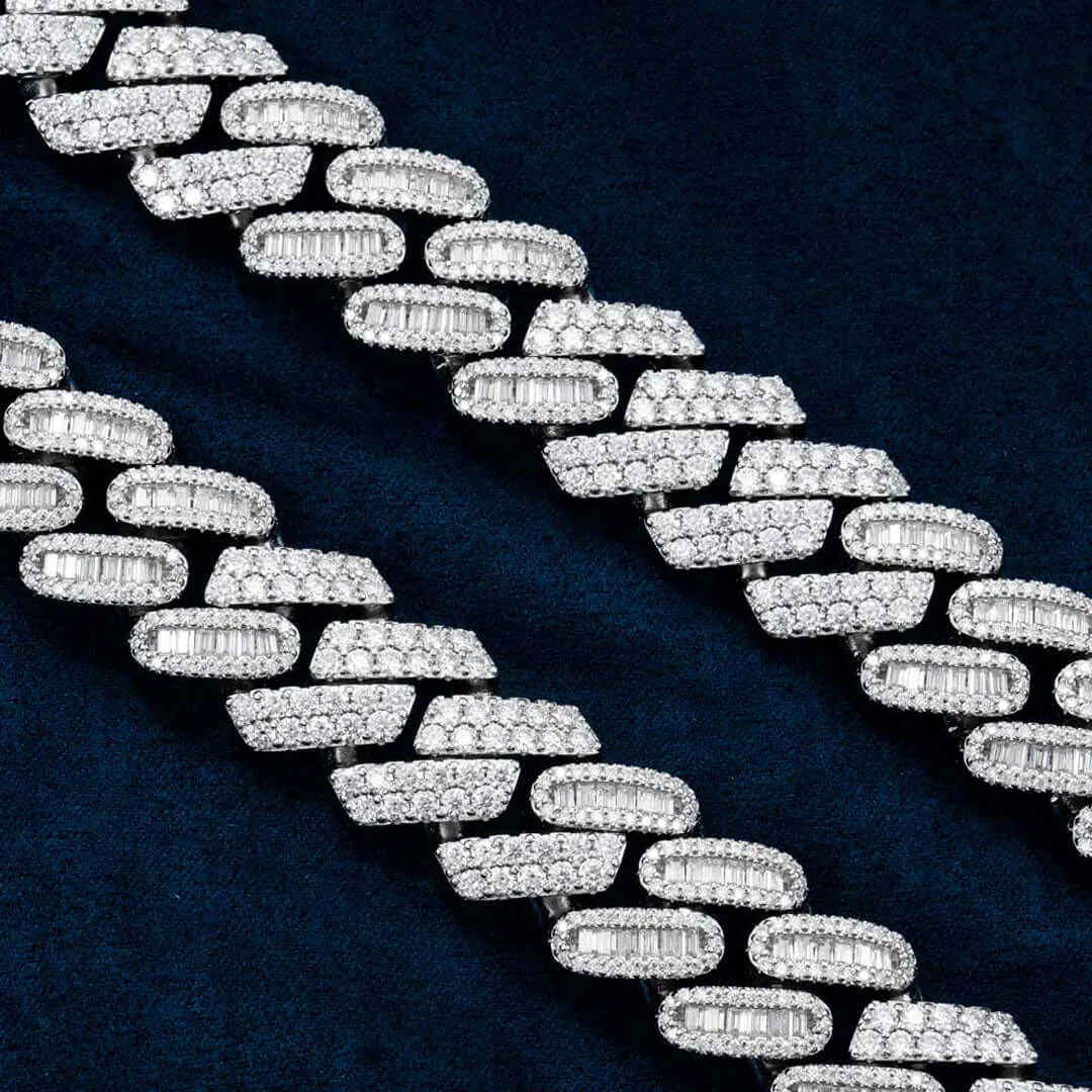 18mm Round Moissanite Cuban Link Chain LuxeStrand in 14K White Gold Closeup Chain