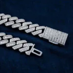 18mm Round Moissanite Cuban Link Chain LuxeStrand in 14K White Gold Closeup Clasp