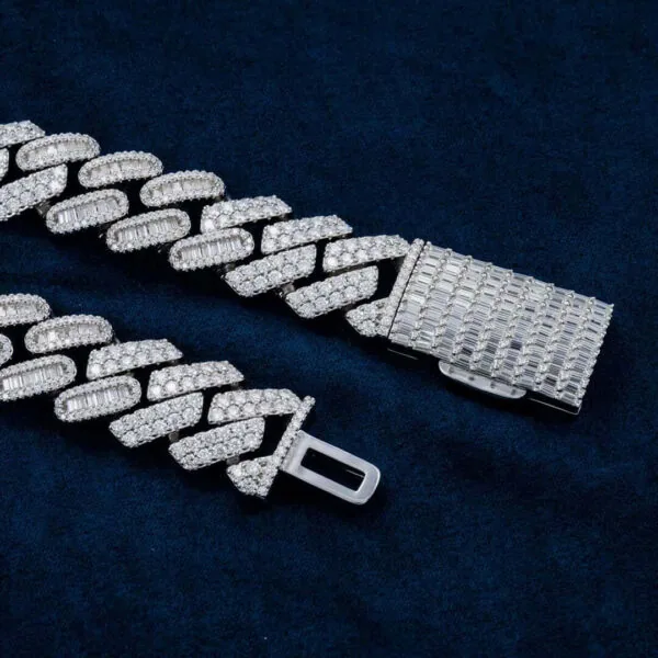 18mm Round Moissanite Cuban Link Chain LuxeStrand in 14K White Gold Closeup Clasp