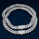 18mm Round Moissanite Cuban Link Chain LuxeStrand in 14K White Gold Closeup Front