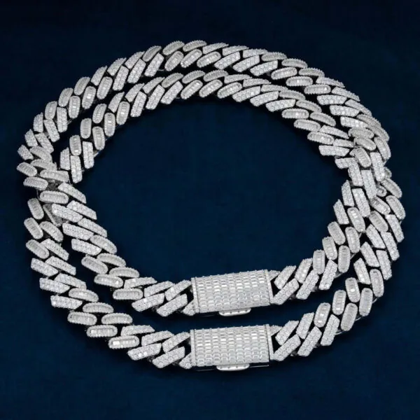 18mm Round Moissanite Cuban Link Chain LuxeStrand in 14K White Gold Closeup Front