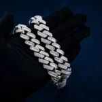 18mm Round Moissanite Cuban Link Chain LuxeStrand in 14K White Gold Closeup Half Chain