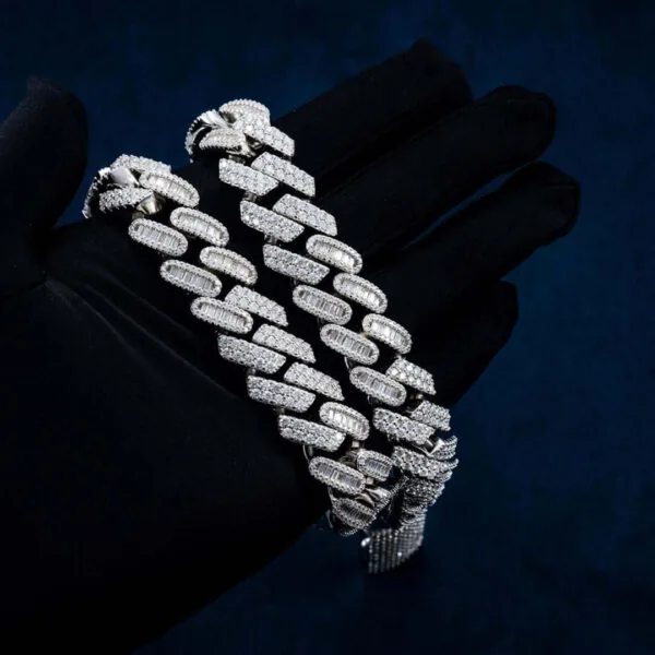 18mm Round Moissanite Cuban Link Chain LuxeStrand in 14K White Gold Closeup Half Chain