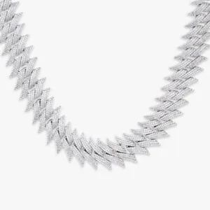 Moissanite Cuban Link Chain Sharp Flow - 14K White Gold, 18mm Round Cut