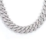 18mm Round Moissanite Cuban Link Chain ShineWeave in 14K White Gold Closeup Front