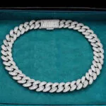 Moissanite Cuban Link Chain Elite Weave - 14K White Gold, 20mm Emerald Cut