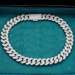 Moissanite Cuban Link Chain Elite Weave - 14K White Gold, 20mm Emerald Cut