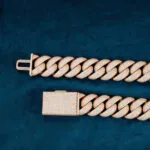 20mm Round Moissanite Cuban Link Chain Aurelon in 14K Rose Gold Clasp