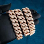 20mm Round Moissanite Cuban Link Chain Aurelon in 14K Rose Gold Close