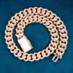 20mm Round Moissanite Cuban Link Chain Aurelon in 14K Rose Gold Full Back