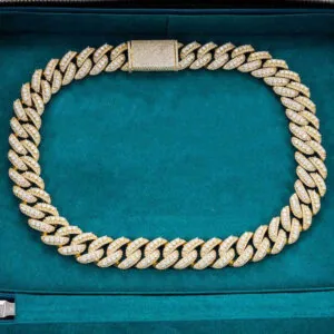 Moissanite Cuban Link Chain Bold Weave - 14K Yellow Gold, 20mm Round Cut