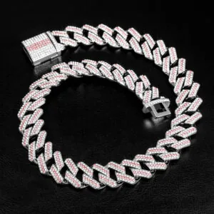 Moissanite Cuban Link Chain Crimson Weave - 14K White Gold, 20mm Round Cut