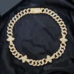 Moissanite Cuban Link Chain Crosschain - 14K Yellow Gold, 20mm Round Cut
