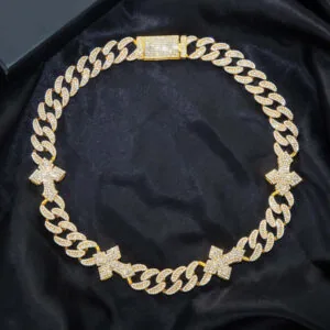 Moissanite Cuban Link Chain Crosschain - 14K Yellow Gold, 20mm Round Cut