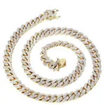 20mm Round Moissanite Cuban Link Chain Gildane in 14K Yellow Gold Closeup Full Chain