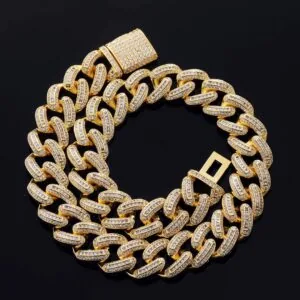 Moissanite Cuban Link Chain Glimmerlink - 14K Yellow Gold, 20mm Round Cut
