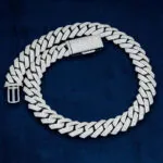 Moissanite Cuban Link Chain Glow Twist - 14K White Gold, 20mm Round Cut