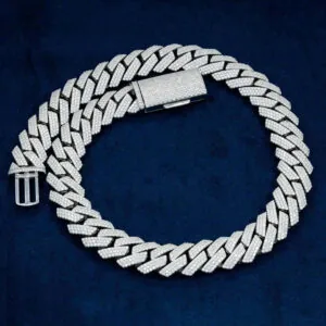 Moissanite Cuban Link Chain Glow Twist - 14K White Gold, 20mm Round Cut