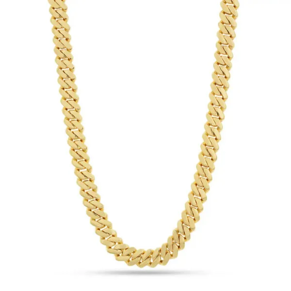 20mm Round Moissanite Cuban Link Chain Golden Twist in 14K Yellow Gold Closeup Back