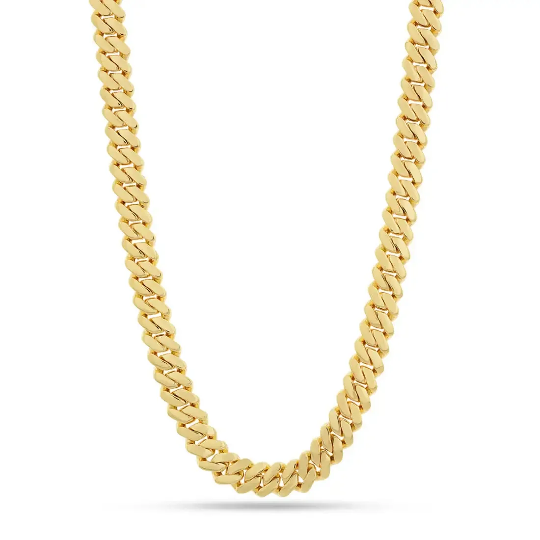 20mm Round Moissanite Cuban Link Chain Golden Twist in 14K Yellow Gold Closeup Back