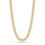 Moissanite Cuban Link Chain Golden Twist in 14K Yellow Gold showcasing round stones