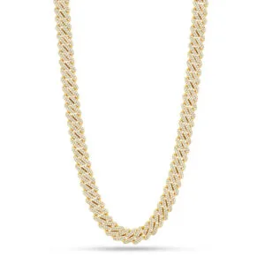 Moissanite Cuban Link Chain Golden Twist - 14K Yellow Gold, 20mm Round Cut