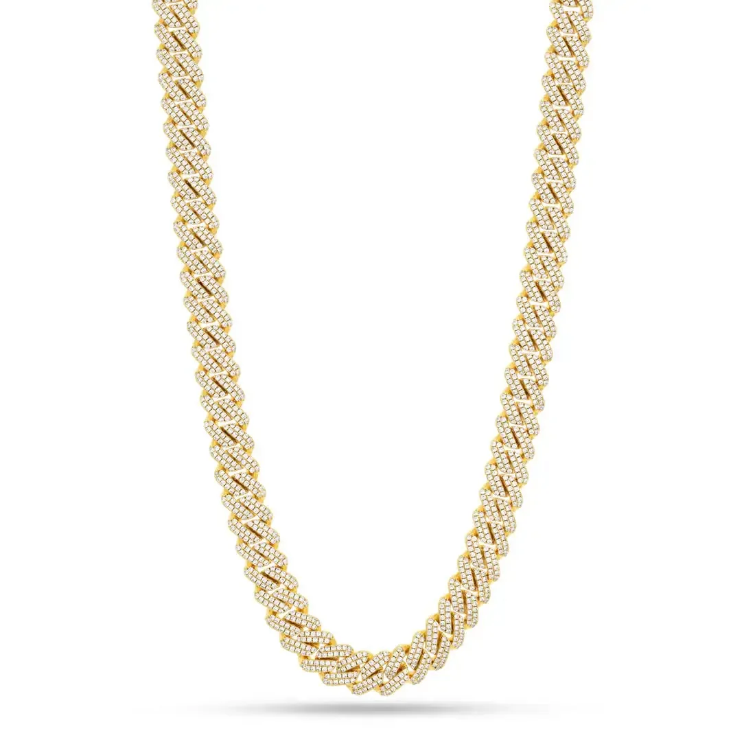 Moissanite Cuban Link Chain Golden Twist in 14K Yellow Gold showcasing round stones