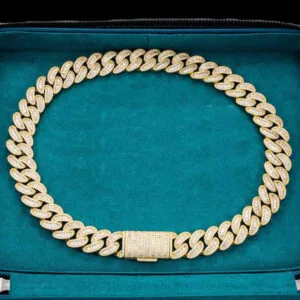 Moissanite Cuban Link Chain Lux Weave - 14K Yellow Gold, 20mm Round Cut