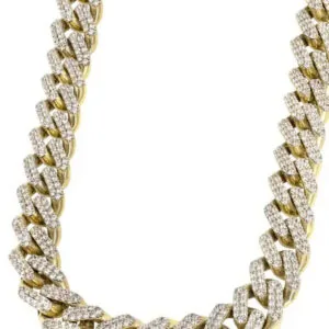 Moissanite Cuban Link Chain Opal Weave - 14K Yellow Gold, 20mm Round Cut
