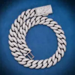 Moissanite Cuban Link Chain Gold Twist - 14K White Gold, 22mm Round Cut