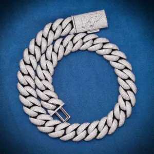 Moissanite Cuban Link Chain Gold Twist - 14K White Gold, 22mm Round Cut