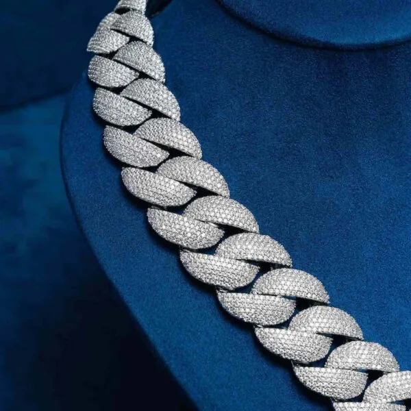 22mm Round Moissanite Cuban Link Chain ShineLock in 14K White Gold Closeup Side View