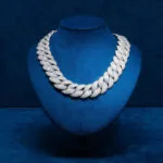 22mm Round Moissanite Cuban Link Chain Shine Lock in 14K White Gold