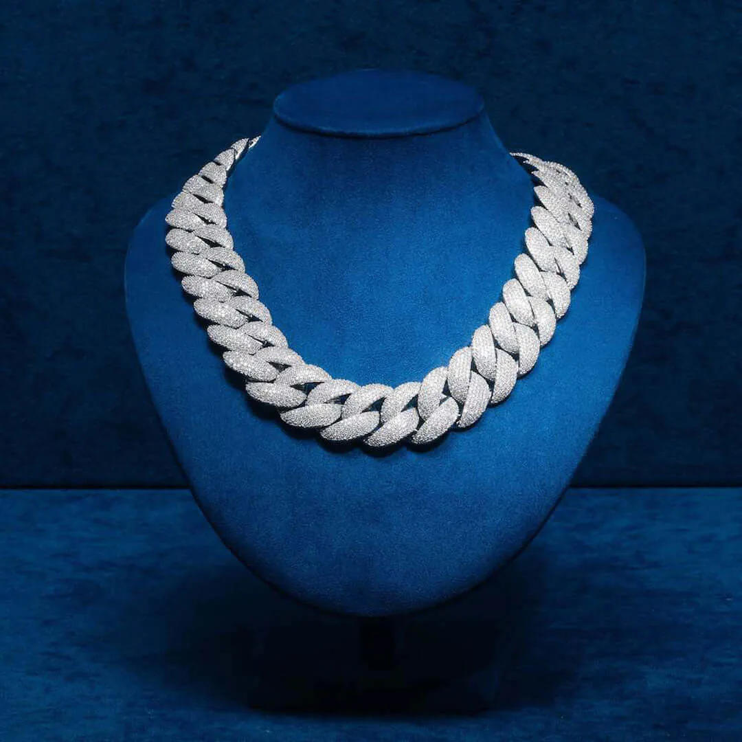 22mm Round Moissanite Cuban Link Chain ShineLock in 14K White Gold Front