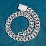 23mm Round Moissanite Cuban Link Chain Glacierlink in 14K White Gold Back Side