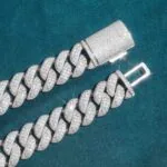 23mm Round Moissanite Cuban Link Chain Glacierlink in 14K White Gold Clasp