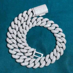 Moissanite Cuban Link Chain Glacierlink - 14K White Gold, 23mm Round Cut