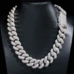 23mm Round Moissanite Cuban Link Chain Glacierlink in 14K White Gold Neck