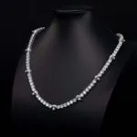 5mm Round Moissanite Tennis Chain BoldLink in 14K White Gold Neck View
