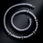 Moissanite Tennis Chain Crosslink - 14K White Gold, 5mm Round Cut