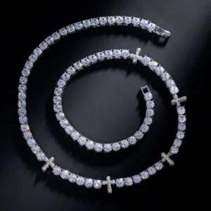Moissanite Tennis Chain FaithLink - 14K White Gold, 5mm Round Cut