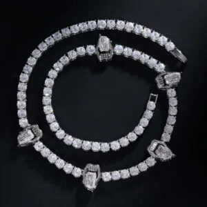 Moissanite Tennis Chain Gripstone - 14K White Gold, 5mm Round Cut