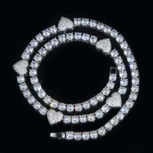 Moissanite Tennis Chain Heartora - 14K White Gold, 5mm Round Cut