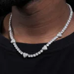 5mm Round Moissanite Tennis Chain Heartora in 14K White Gold Neck View