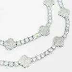 5mm Round Moissanite Tennis Chain LuxeClover in 14K White Closeup Middle View
