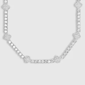Moissanite Tennis Chain Luxe Clover - 14K White Gold, 5mm Round Cut