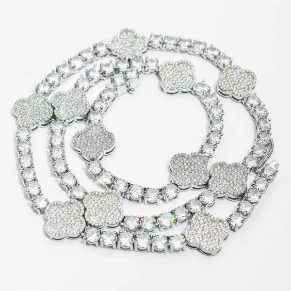 5mm Round Moissanite Tennis Chain LuxeClover in 14K White Gold Full Chain