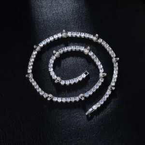 Moissanite Tennis Chain Skullchain - 14K White Gold, 5mm Round Cut