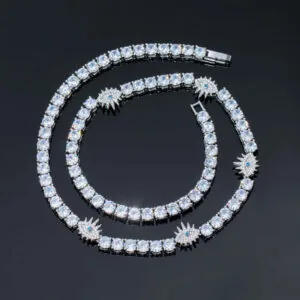 Moissanite Tennis Chain Starlink - 14K White Gold, 5mm Round Cut